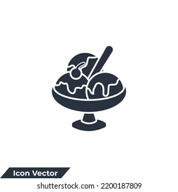 ice cream bowl icon logo vector illustration. Balls and soft ice cream in glass bowl symbol template for graphic and web design collection