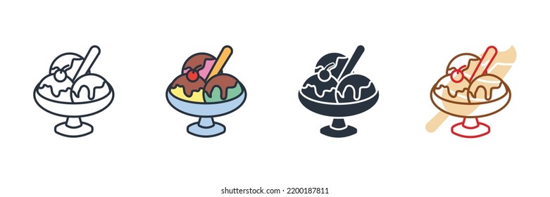 ice cream bowl icon logo vector illustration. Balls and soft ice cream in glass bowl symbol template for graphic and web design collection