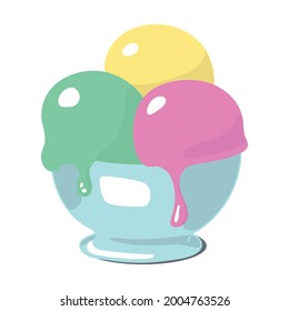 Ice cream bowl Icon Vector Illustration. Doodle, comic, colored.