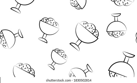 ice cream in a bowl on a white background, pattern, vector illustration. ice cream balls in the style of black and white wallpaper. decor of cafe and restaurant, kitchen. sweet milk dessert.