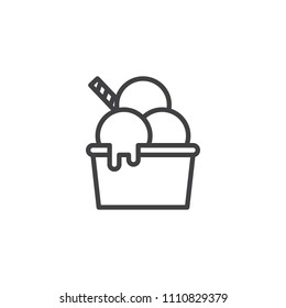 Ice cream in bowl outline icon. linear style sign for mobile concept and web design. Three ice cream scoops simple line vector icon. Symbol, logo illustration. Pixel perfect vector graphics