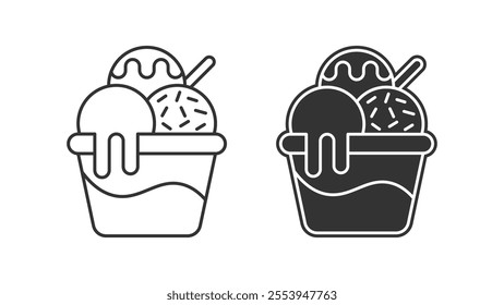Ice cream in bowl outline icon. linear style sign for mobile concept and web design. Three ice cream scoops simple line vector icon. Symbol, logo illustration. Pixel perfect vector graphics