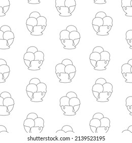 Ice cream bowl seamless pattern doodle outline vector. Texture for background, menu, booklet, label, print, greeting card, packaging, merchandise, book, poster, fabric, wrapping, storefront, textile.