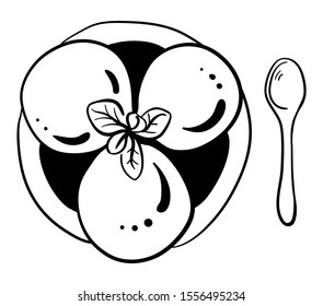 Ice cream in a bowl in sketchy style isolated on white background. Hand drawn vector illustration in sketchy style