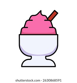 Ice Cream Bowl Spoon Dessert Line Icon Food Sweet Treat Restaurant Flat Outline Vector Editable Easy to Edit	