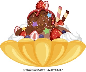 Ice cream in bowl with toppings illustration