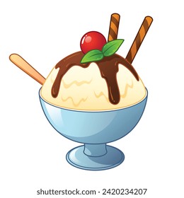 Ice Cream Bowl Vector Cartoon Illustration