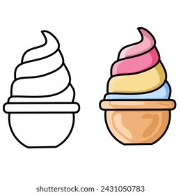 Ice cream in a bowl. Ice cream vector cartoon illustration, on white background