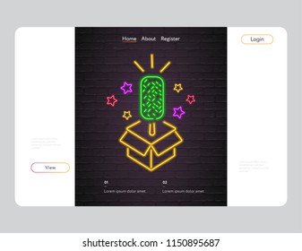 Ice Cream Box Web Design Landing Page Neon Light Glowing Vector Illustration