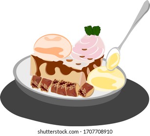 Ice Cream Bread Chocolate Mango Ice Cream, Orange Strawberry, Vector Illustration Food, Summer Drinks