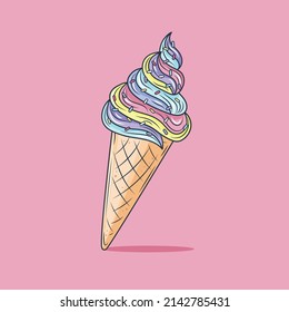 Ice cream in bright cartoon style. Icecream vector in nice colors isolated on white background.