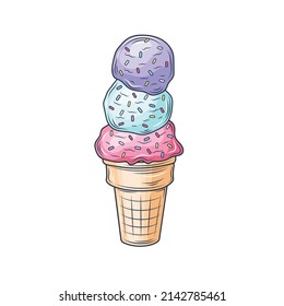 Ice cream in bright cartoon style. Icecream vector in nice colors isolated on white background.