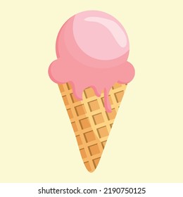 Ice cream in bright cartoon style. Ice cream vector in nice colors isolated on yellow background.