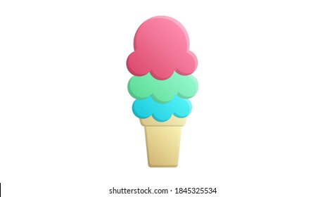 ice cream with bright creamy balls in a waffle glass on a white background, vector illustration. milk dessert. berry balls with sugar topping. delicious candy for a hot day.