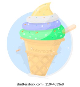 Ice cream. Bright dessert icon. Cartoon style. Illustration for cafe menu, sign or logo.
