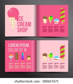 Ice cream brochure design. Menu for ice cream shop.