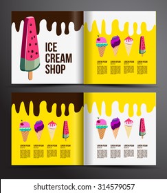 Ice cream brochure design. Menu for ice cream shop.