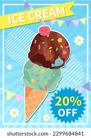 plantilla de folletos de helados, estilo lindo de helado de menú