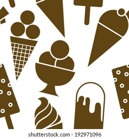 ice cream brown icons seamless pattern on white