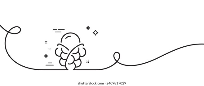 Ice cream bubble waffle line icon. Continuous one line with curl. Vanilla sundae cone sign. Frozen summer dessert symbol. Ice cream single outline ribbon. Loop curve pattern. Vector