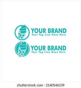 ice cream bubble waffles logo design template editable