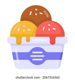 An ice cream bucket in flat icon