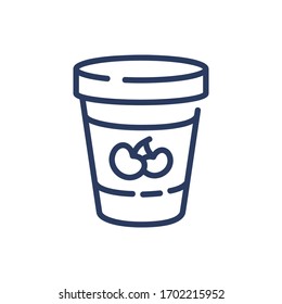 Ice cream bucket thin line icon. Carton pack, plastic, cherry, fruit isolated outline sign. Food and dessert concept. Vector illustration symbol element for web design and apps