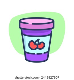 Ice cream bucket thin line icon. Carton pack, plastic, cherry, fruit. Food and dessert concept. Vector illustration symbol element for web design and apps