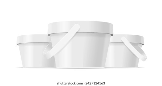 Ice Cream Buckets Front View Mockup, Feature High-resolution Template of Realistic White Plastic Containers for Branding