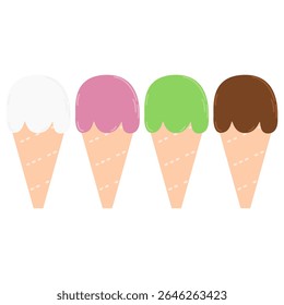 Ice cream bundle with four various flavor including chocolate, matcha, vanilla and strawberry with it's crunch delicious cone. 
