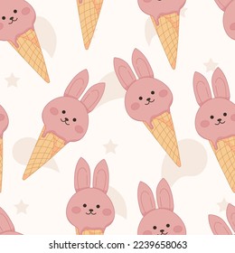 Patrón de conejillos de helados. Trato de comida asiática con personajes de Kawaii. Ilustración vectorial del apetito de alimentos.