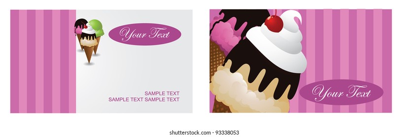 Ice Cream Business Card Set EPS 8 Vector, Grouped For Easy Editing, No Open Shapes Or Paths.