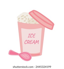 Ice cream busket pink flat design with spoon