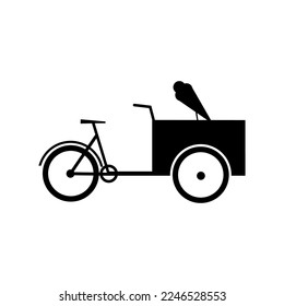 Eiskrem mit Warenkorb. Cargo Bike Silhouette Symbol, flache Vektorgrafik