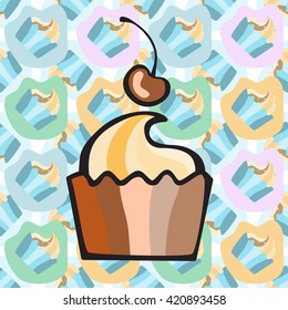 Ice cream, cake or frozen yogurt seamless background.  