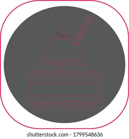 un icono de helado o pastel con helado con líneas rosas. fondo gris y blanco