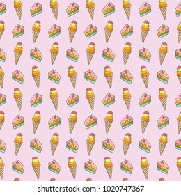 Ice cream and cake seamless background