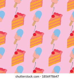 ice cream and cake, seamless pattern, vector illustration