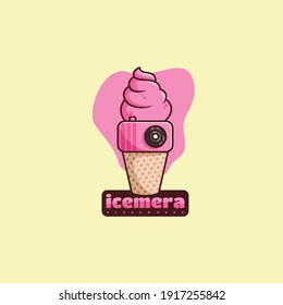 ice cream and camera character mascot logo design vector illustration