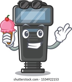 With ice cream camera flash isolated with the mascot