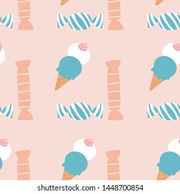 Ice cream and candies in a seamless pattern design, that can be used both on the web or in print for surface design