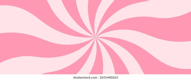 Ice cream or candy cane pink spiral swirl vector illustration background. Fun stripe circular vortex effect.