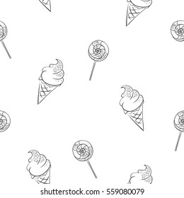 Ice cream and candy lollipop seamless pattern. Sweets vector concept background.