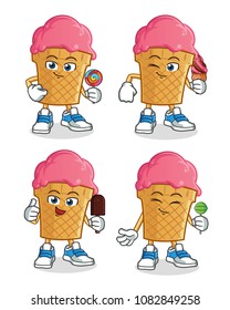 ice cream and candy mascot vector cartoon illustration