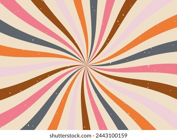Ice cream and candy swirl background, lollipop vortex patterns intermixed with strawberry and circus elements. Retro spiral design. Flat vector illustration isolated