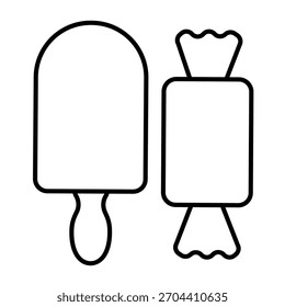 Ice cream and candy thin line icon, desert and sweets concept. Vector graphics. Candies sign on white background, outline style icon for mobile or web design