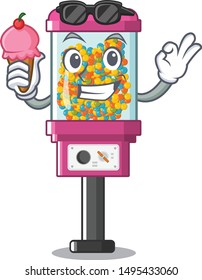 With ice cream candy vending machine in a cartoon