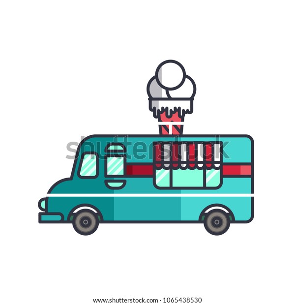 Ice cream car art icon. Ice cream\
car classic background. Ice cream car illustration concept.\
