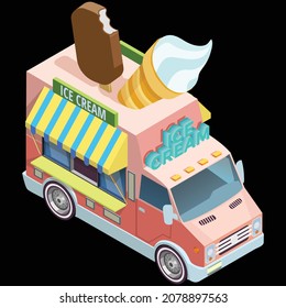 Ice cream car icon vector isometric design