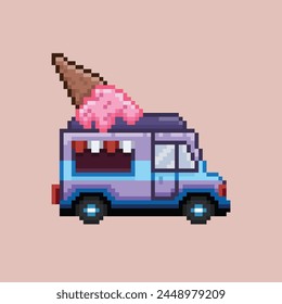 Ice cream car illustration in pixel art vector